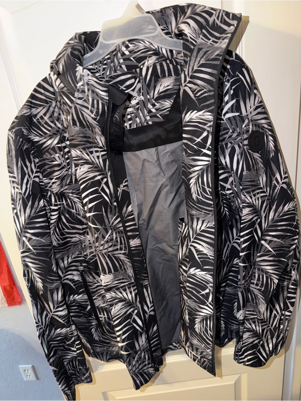 Michael Kors Black & White Palm-Print Raincoat Jacket